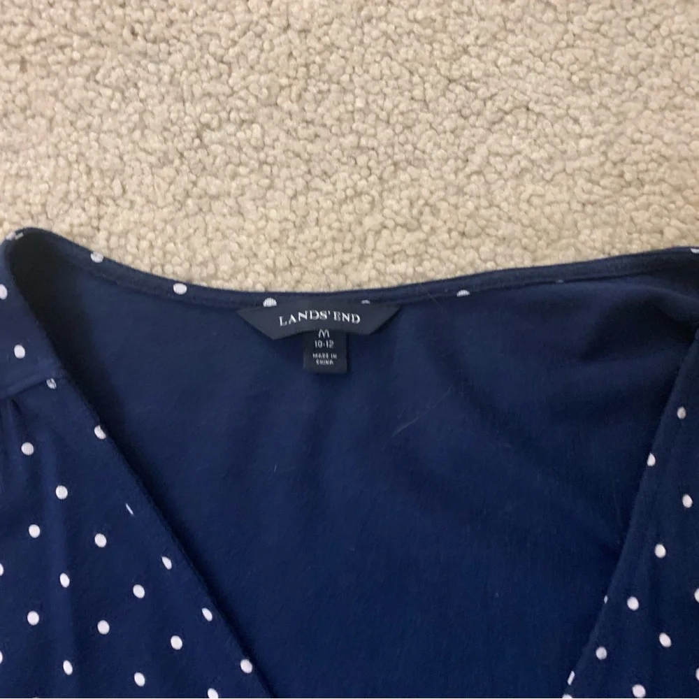 Lands' End Polka Dot Navy Wrap Dress - Picture 3 of 9